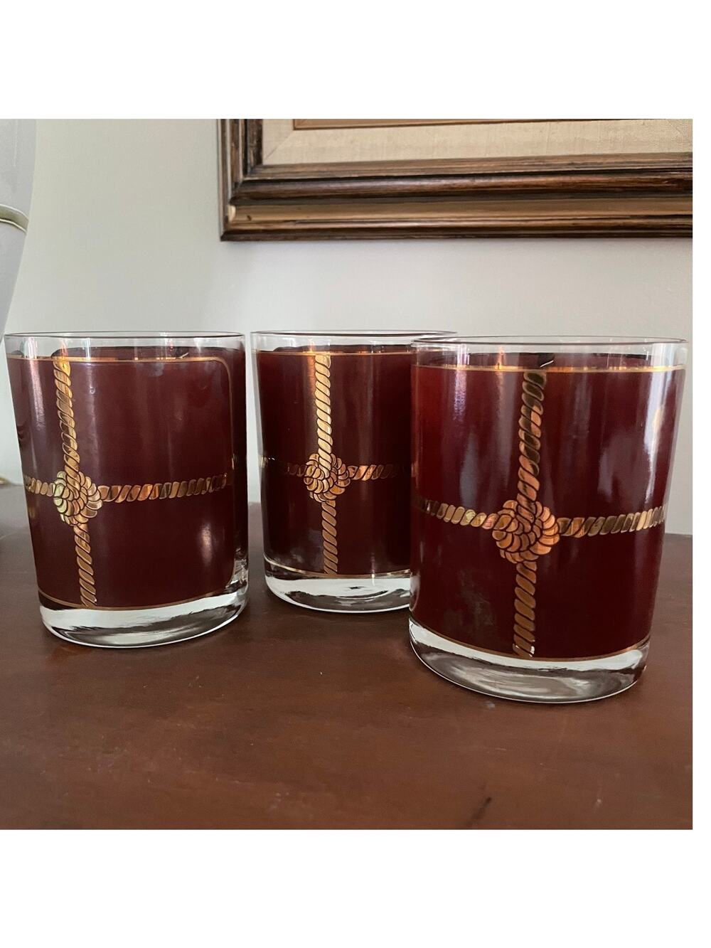Vtg. MCM Georges Briard DOF rocks knot glasses Retro bar